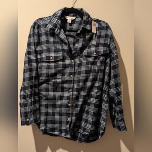 Old Navy Navy and White Plaid Button Up Boyfriend Shirt, 100% Cotton, Size Small